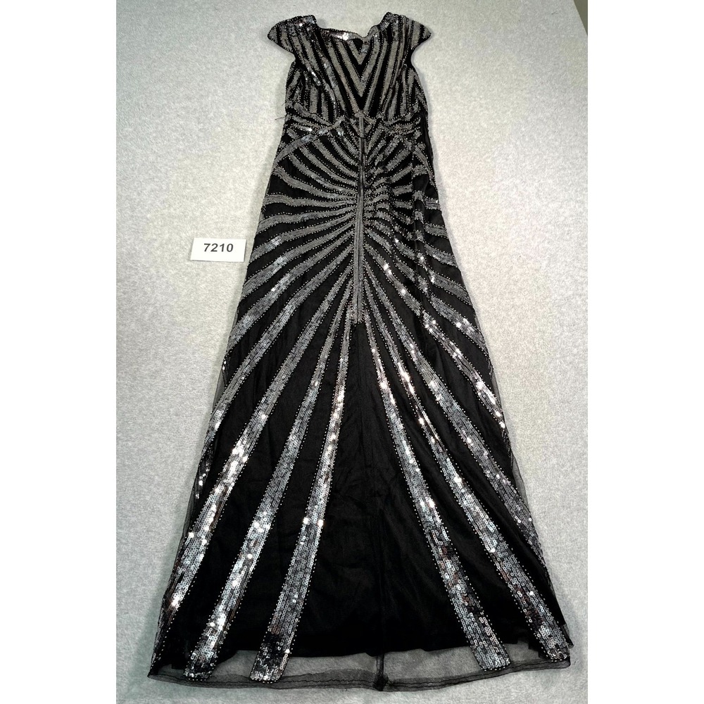 FUNDAISY Maxi Dress Womens Small‎ Black Silver Sequins Round Neck Formal Gown